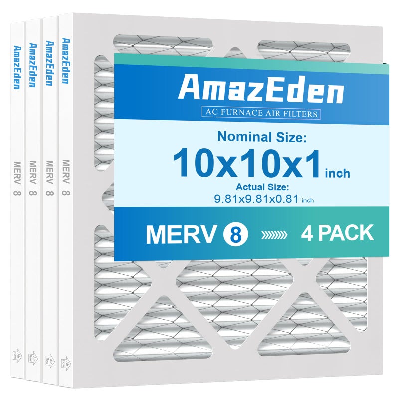 AmazEden 10x10x1 Air Filter (4-Pack) MERV 8 MPR 600 Pleated HVAC AC Furnace Air Filters Dust Defense Replacement (Exact Dimensions: 9.81x9.81x0.81 Inches) - Image 1